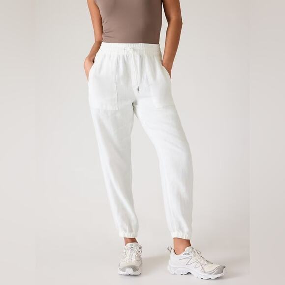 Athleta Pants - Athleta Pants Size 12 White 100% Linen Retreat Jogger